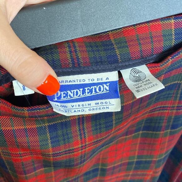 VTG Pendleton Red Navy Pleated Plaid Skirt 8 Wool - Picture 5 of 6